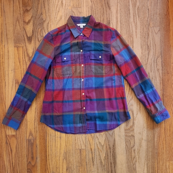 LL Bean Signature Lightweight Women's Button-Up Flannel Size 8 100% Cotton - Picture 1 of 6